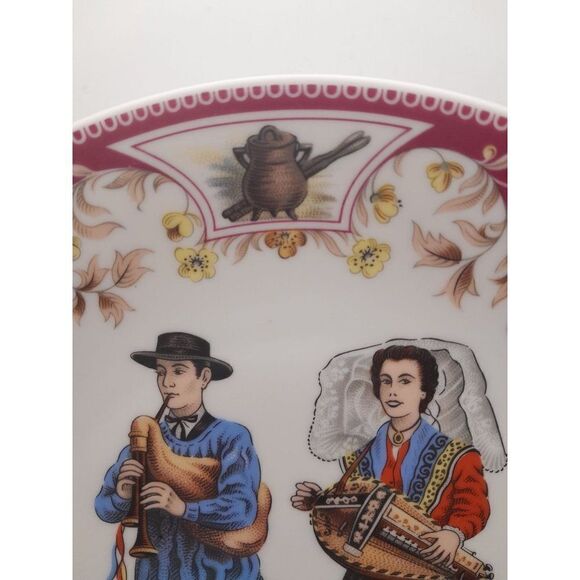 Rare VTG Limoges Decor Depose P Lenoir Plate Folk Couple Musicians 9.5" - Picture 4 of 7
